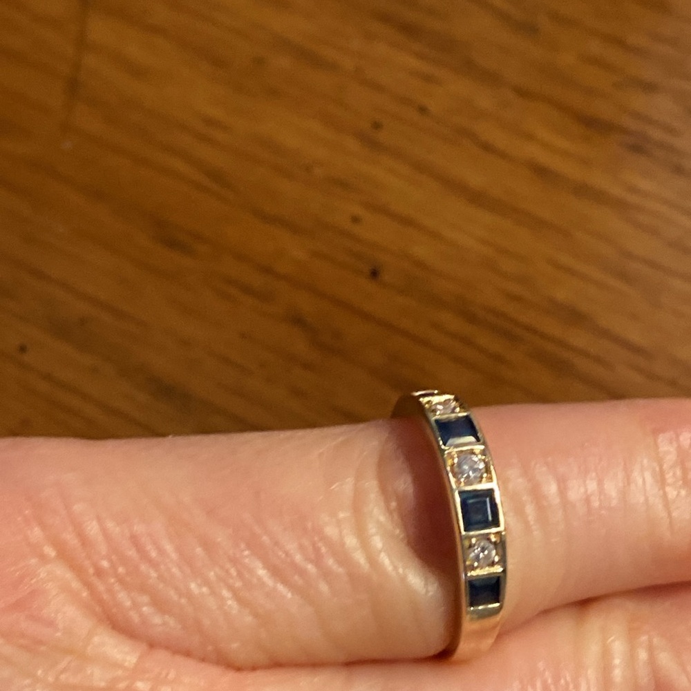 14 K solid gold diamond and sapphire ring